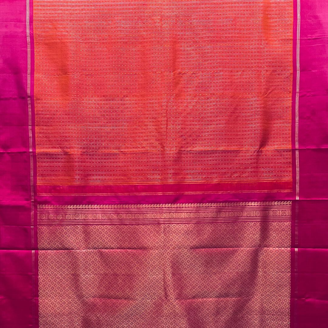 Crimson Orange and Pink Kanchivaram Silk Saree