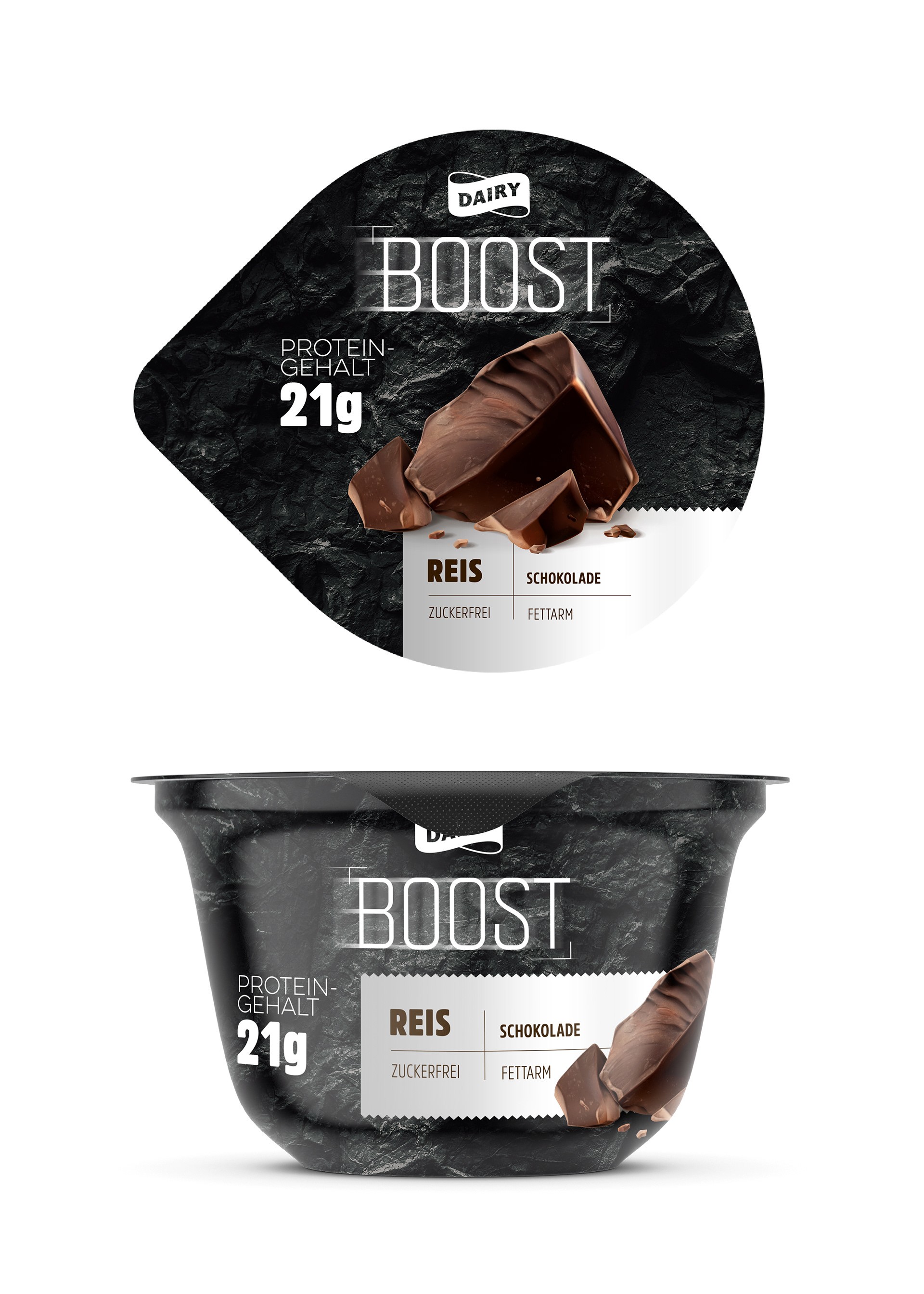 Packaging Design für die Protein Food Linie – lautes, selbstbewusstes Verpackungsdesign mit moderner Typografie und klarer Struktur