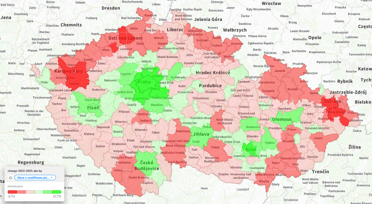 Trend přesunu obyvatel do krajských měst a jejich okolí