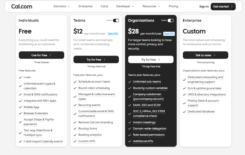 Cal.com pricing and plans