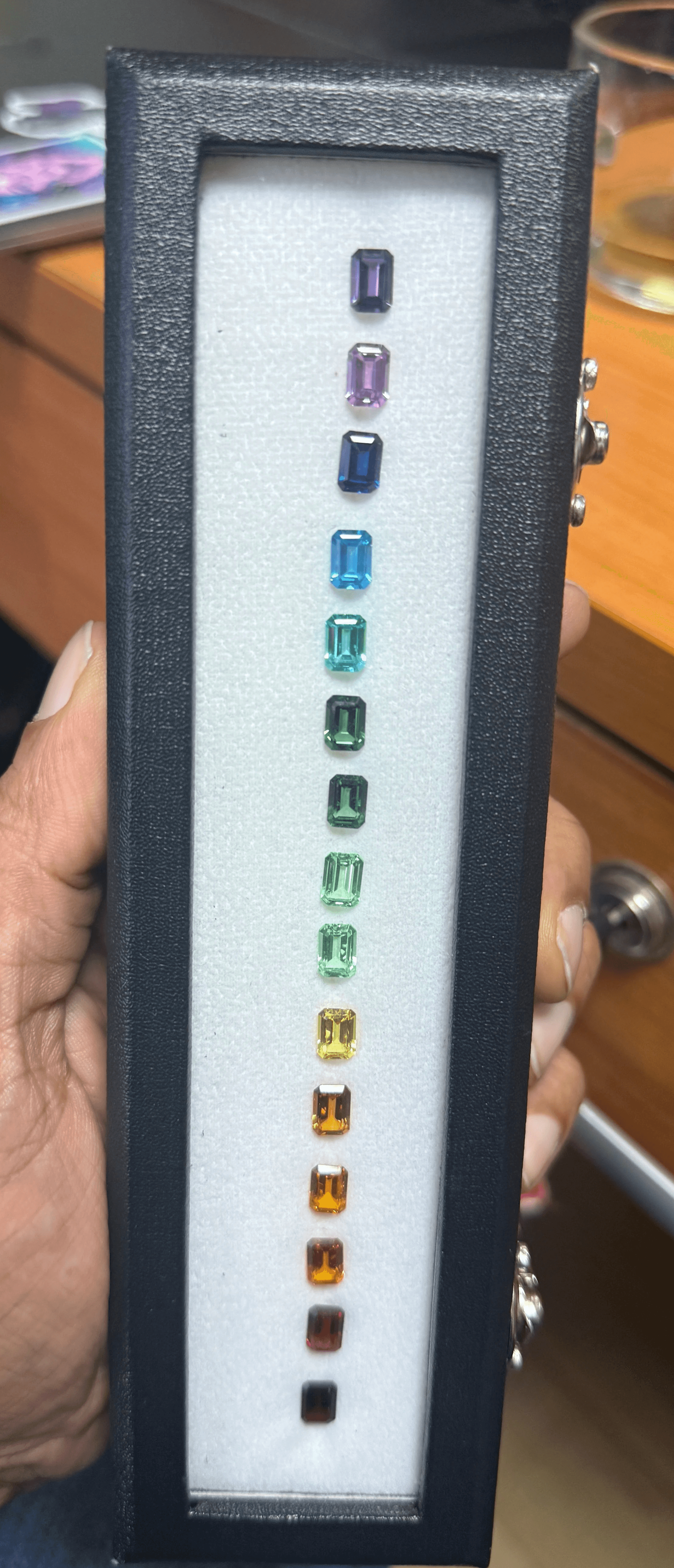 Lab grown corundum in many colours including blue, pink, yellow and green.