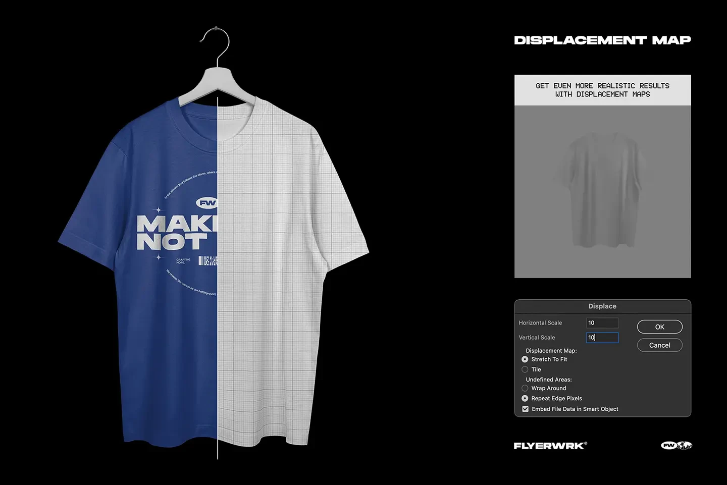 Stanley Stella Freestyler T-Shirt Hanging mockup displacement map for realistic print effects