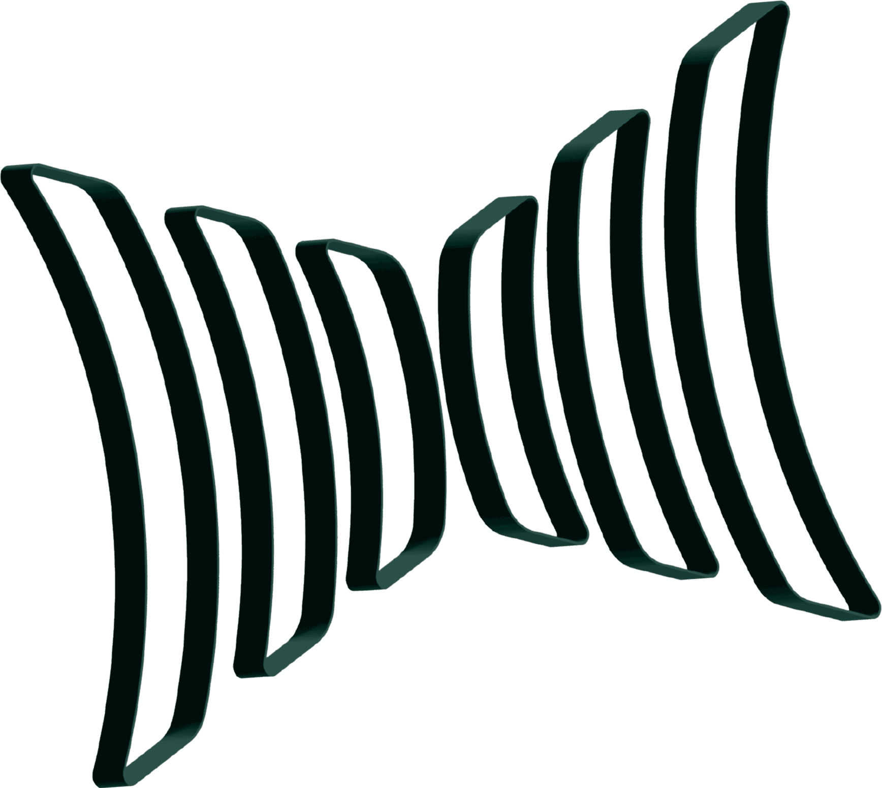 3D abstract logo for Inbix, featuring curved, dark green lines forming a stylized, symmetrical wave pattern.