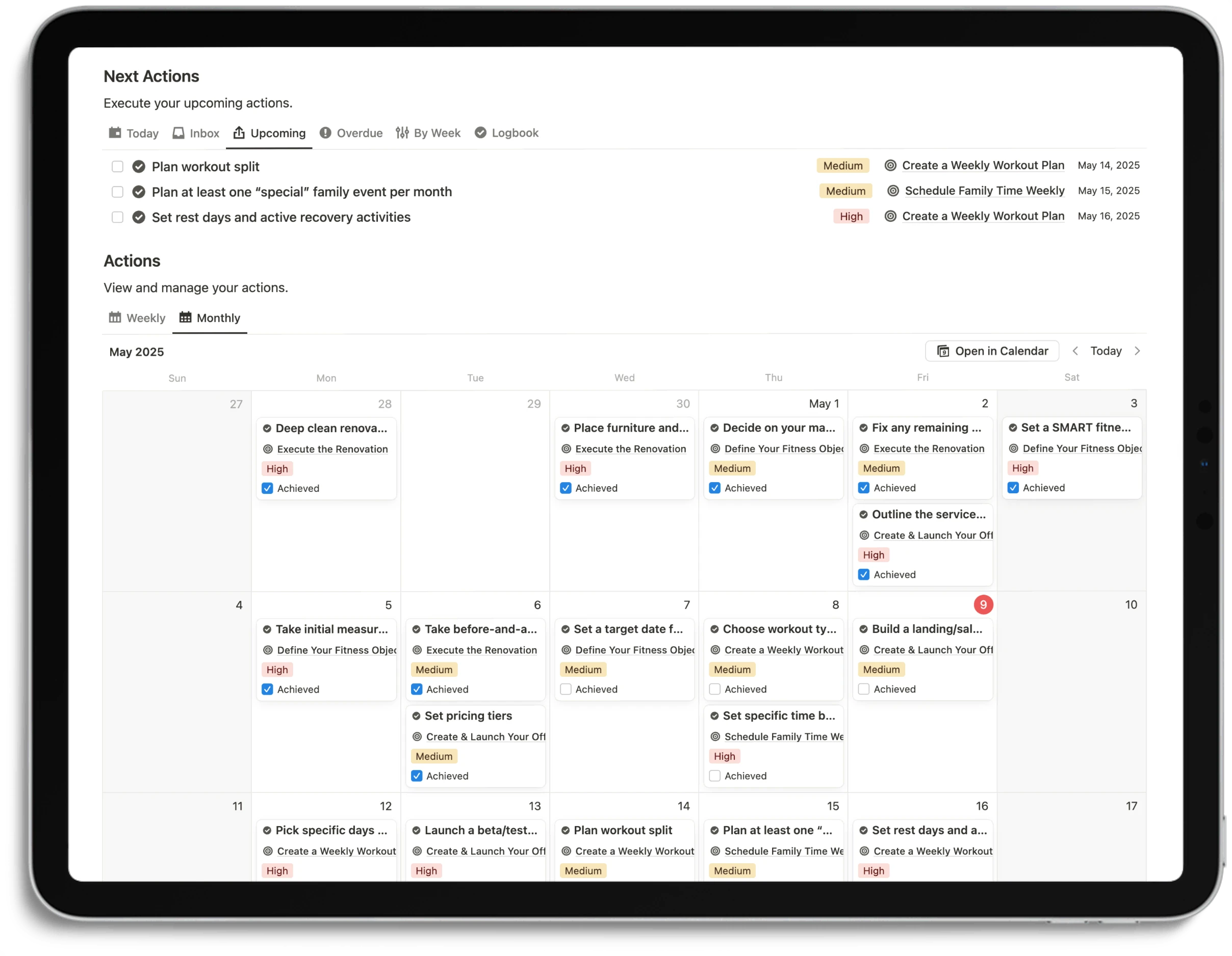 Notion Life Planner - Feature Action