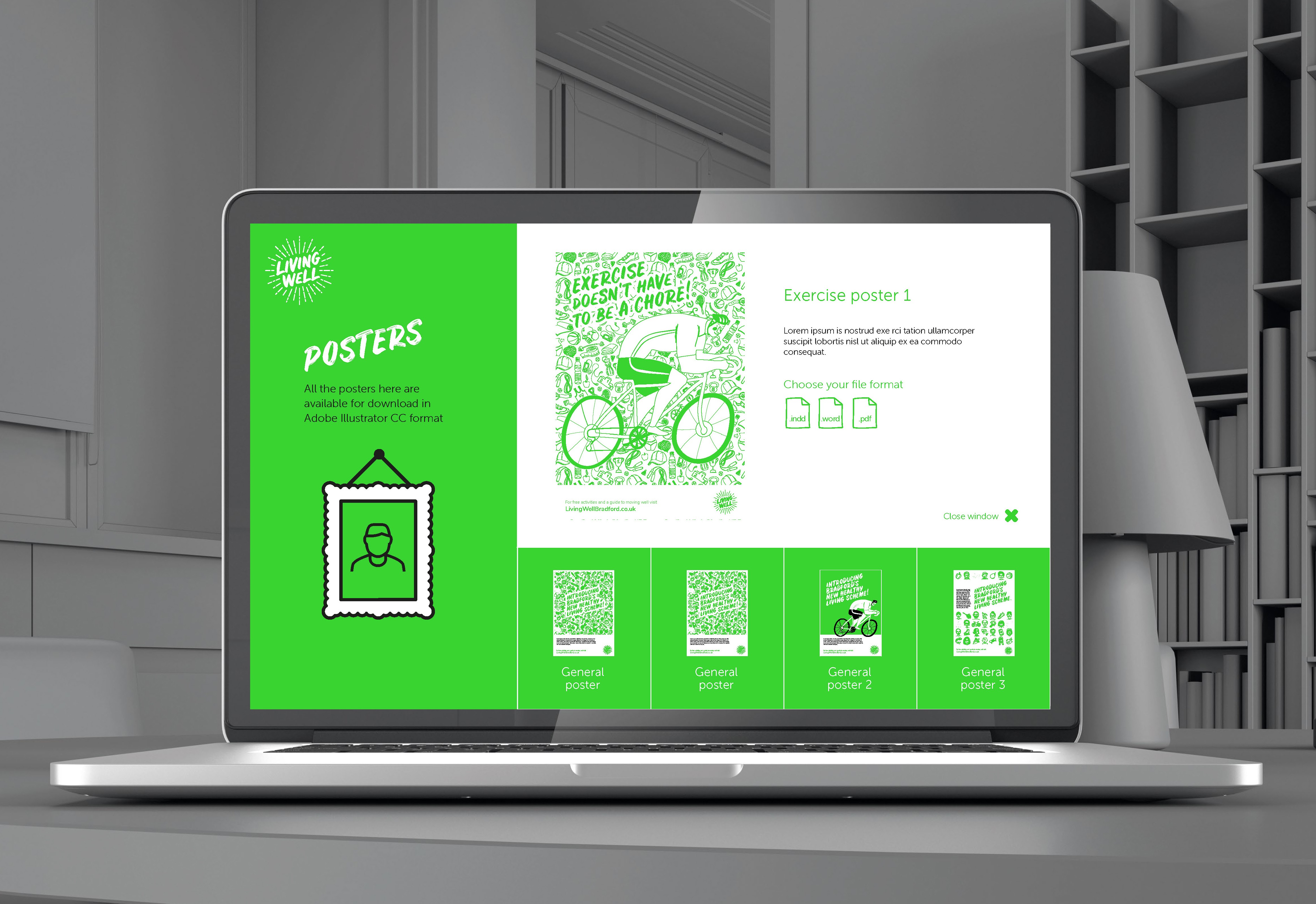 Living Well Toolkit on laptop Posters