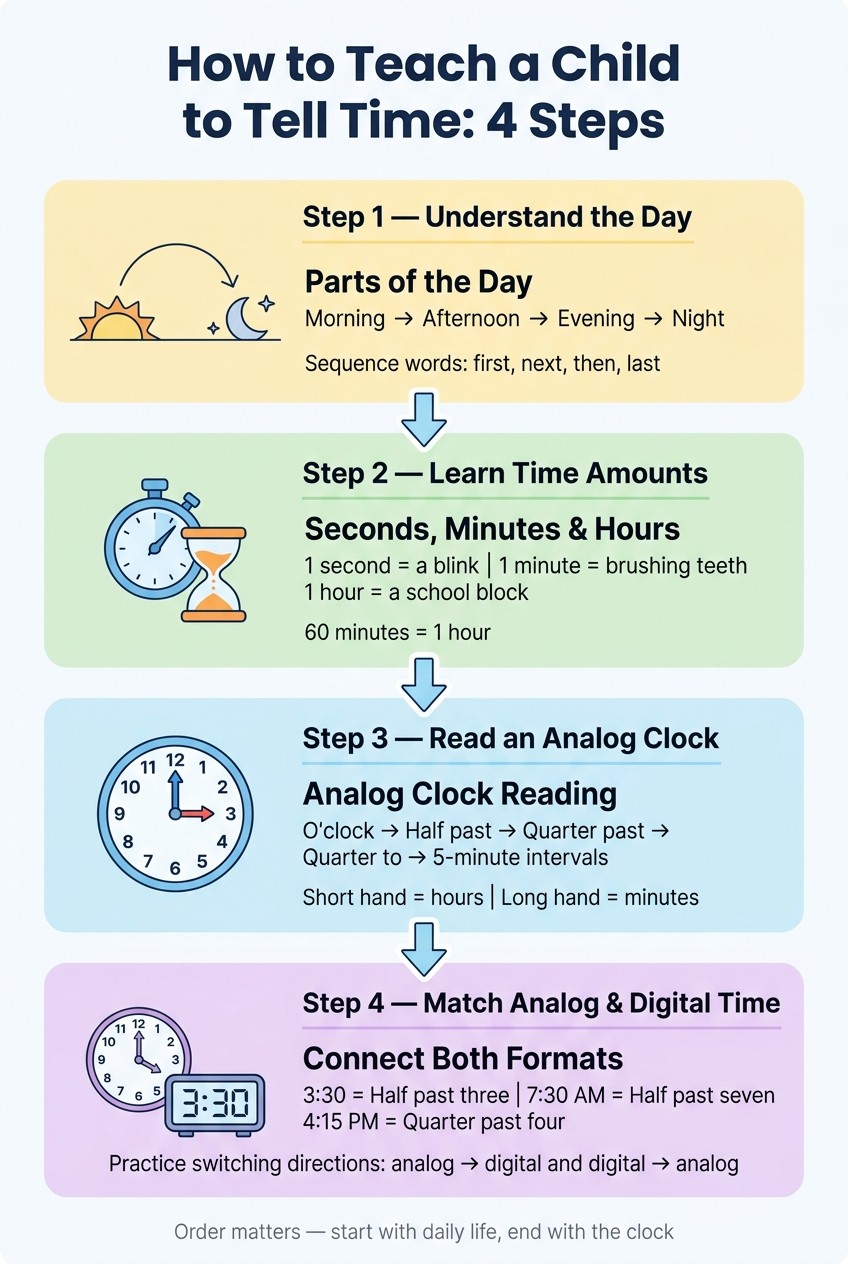 How to Teach a Child to Tell Time: 4-Step Learning Path