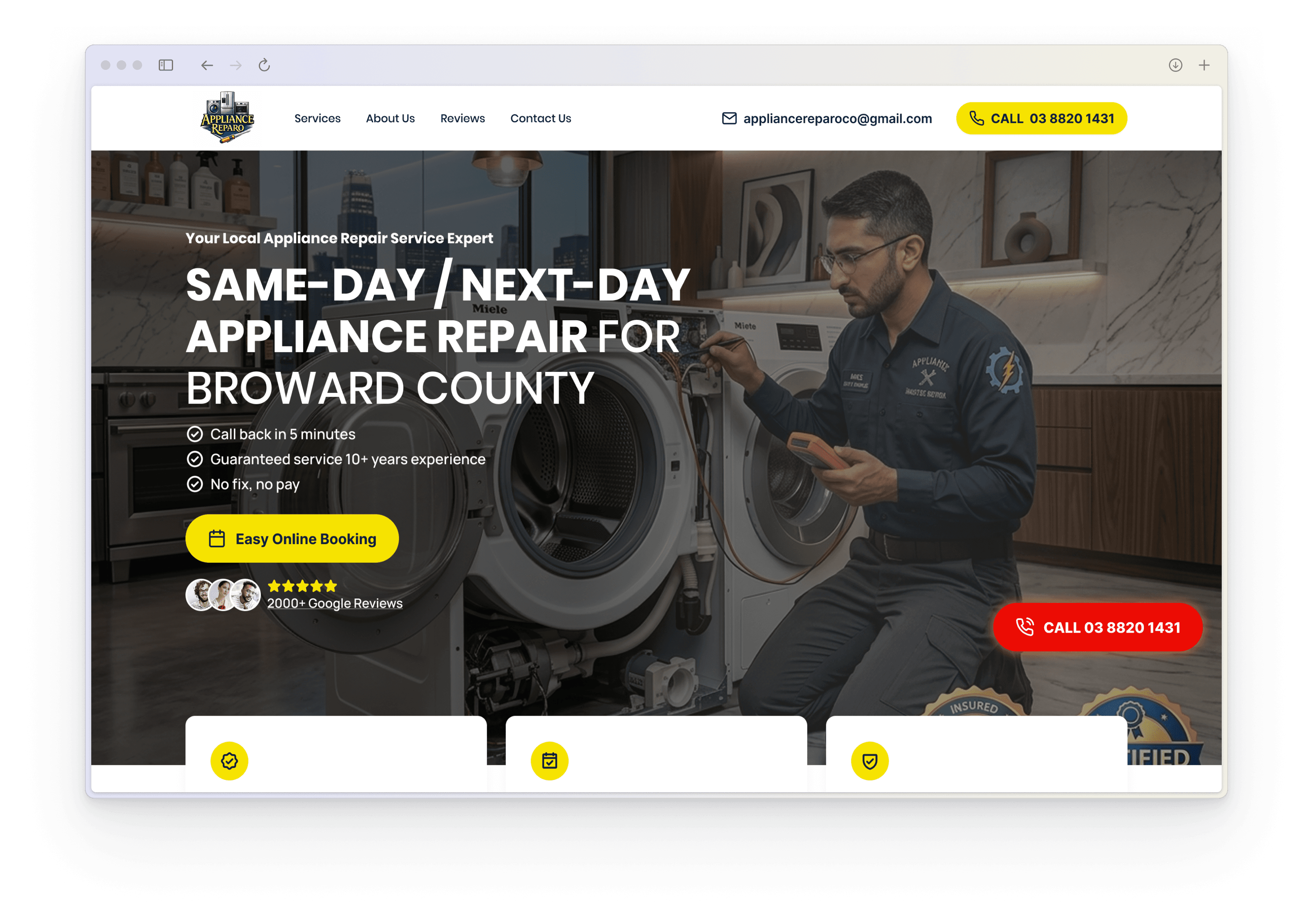 Appliance Repair Home Service Landing Page Design on Framer