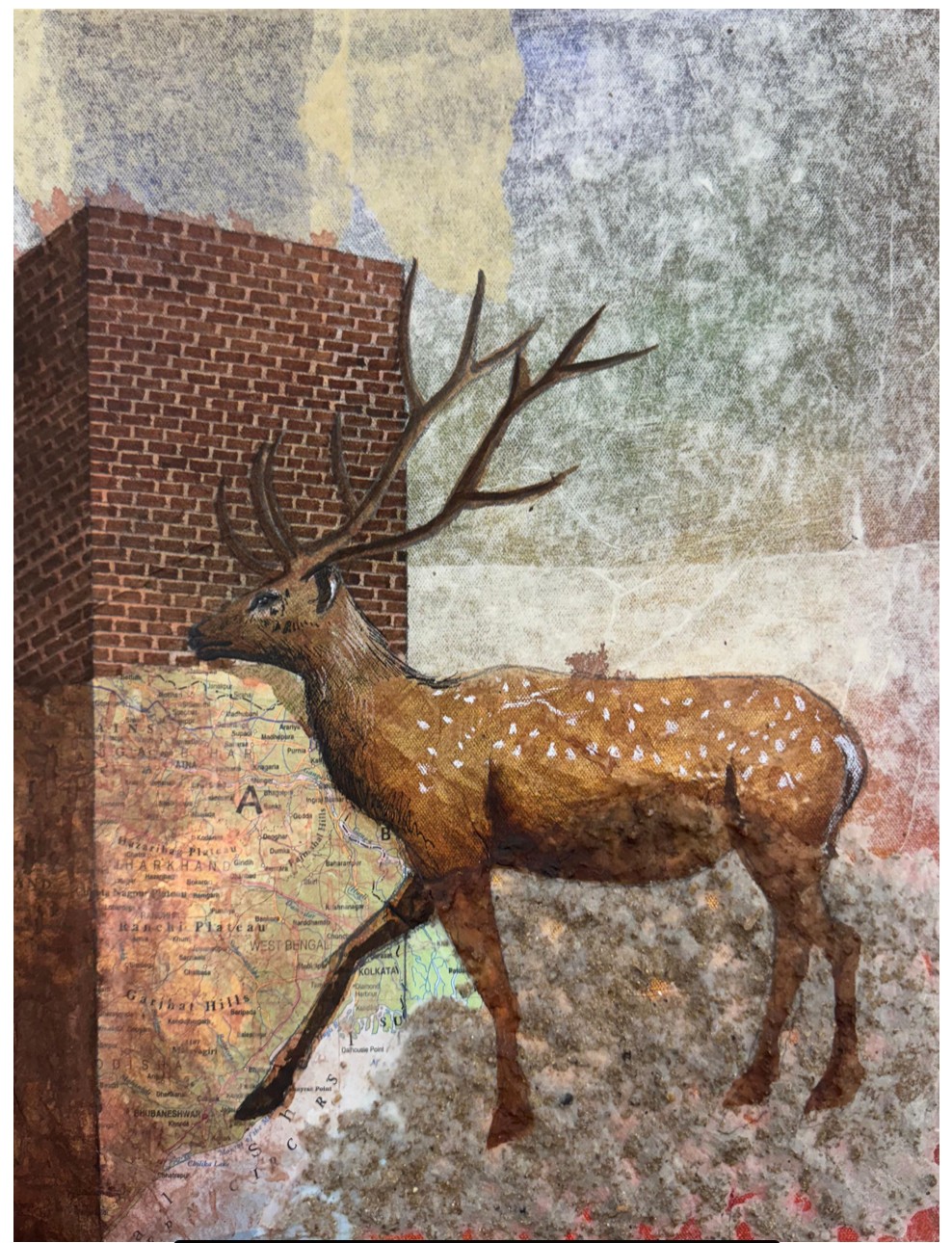 herd of sheep on road painting