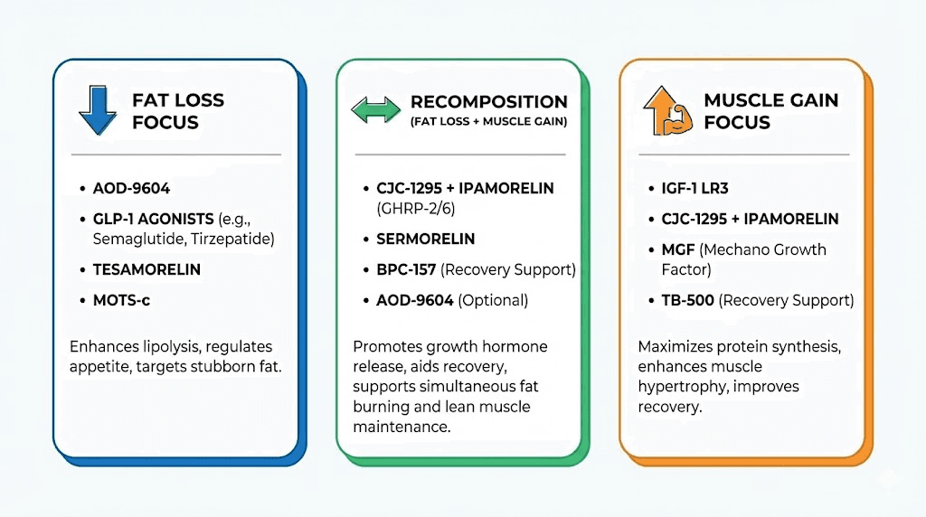 Peptide stacks for different body recomposition goals