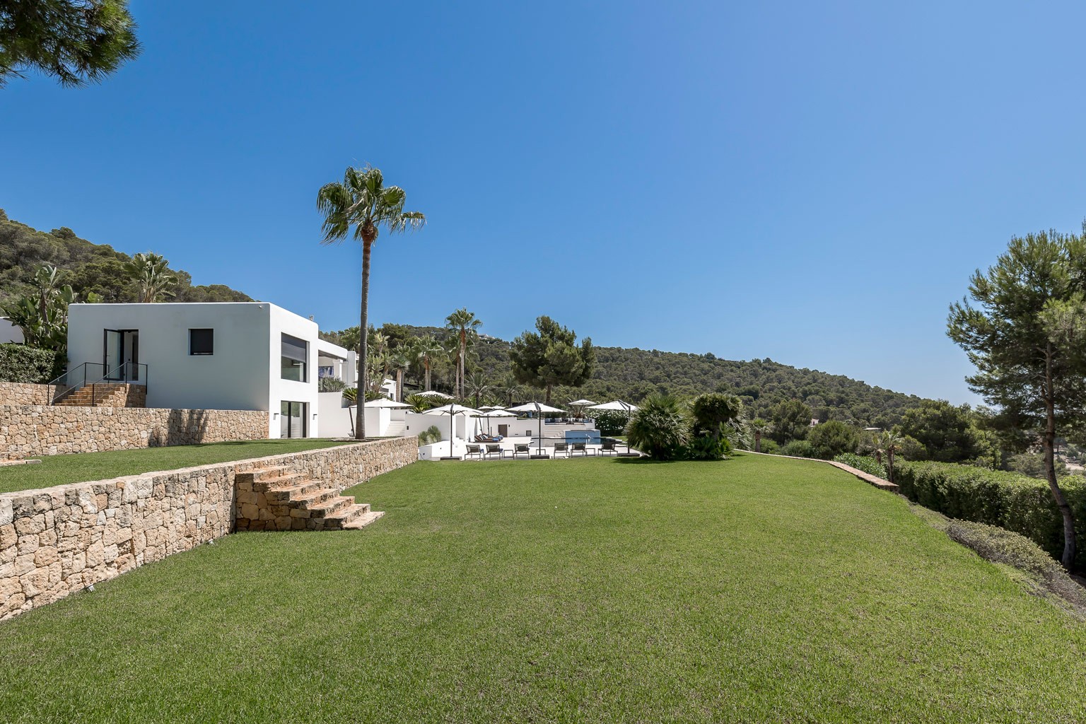 Event lawn at the exclusive luxury villa in Ibiza—private VIP estate property holiday retreat for weddings and events.