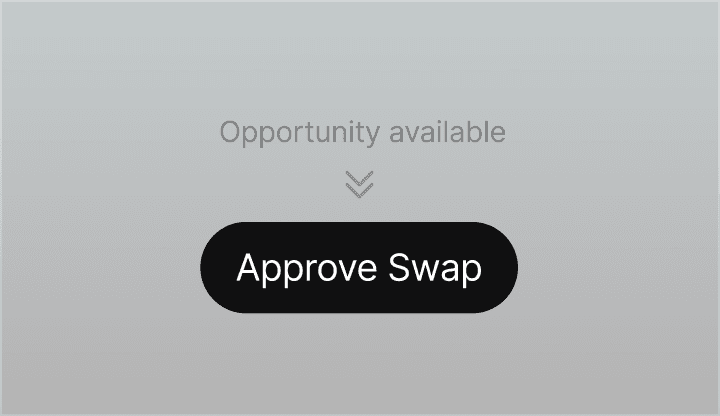 Visualsation of an opportunity that arises, and a button to approve a swap