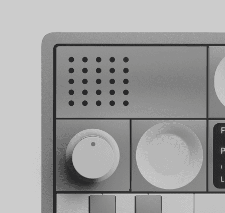 Detail view of synthetizer's in-built speaker