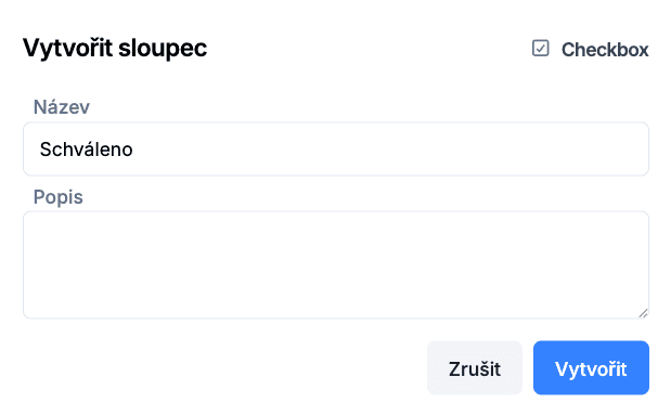 Vytvořit sloupec typu checkbox