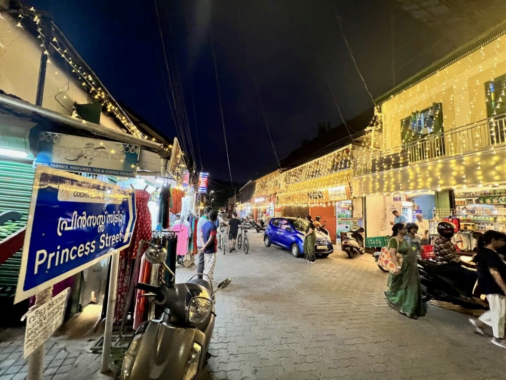 A night scene on Princess Street in Fort Kochi
