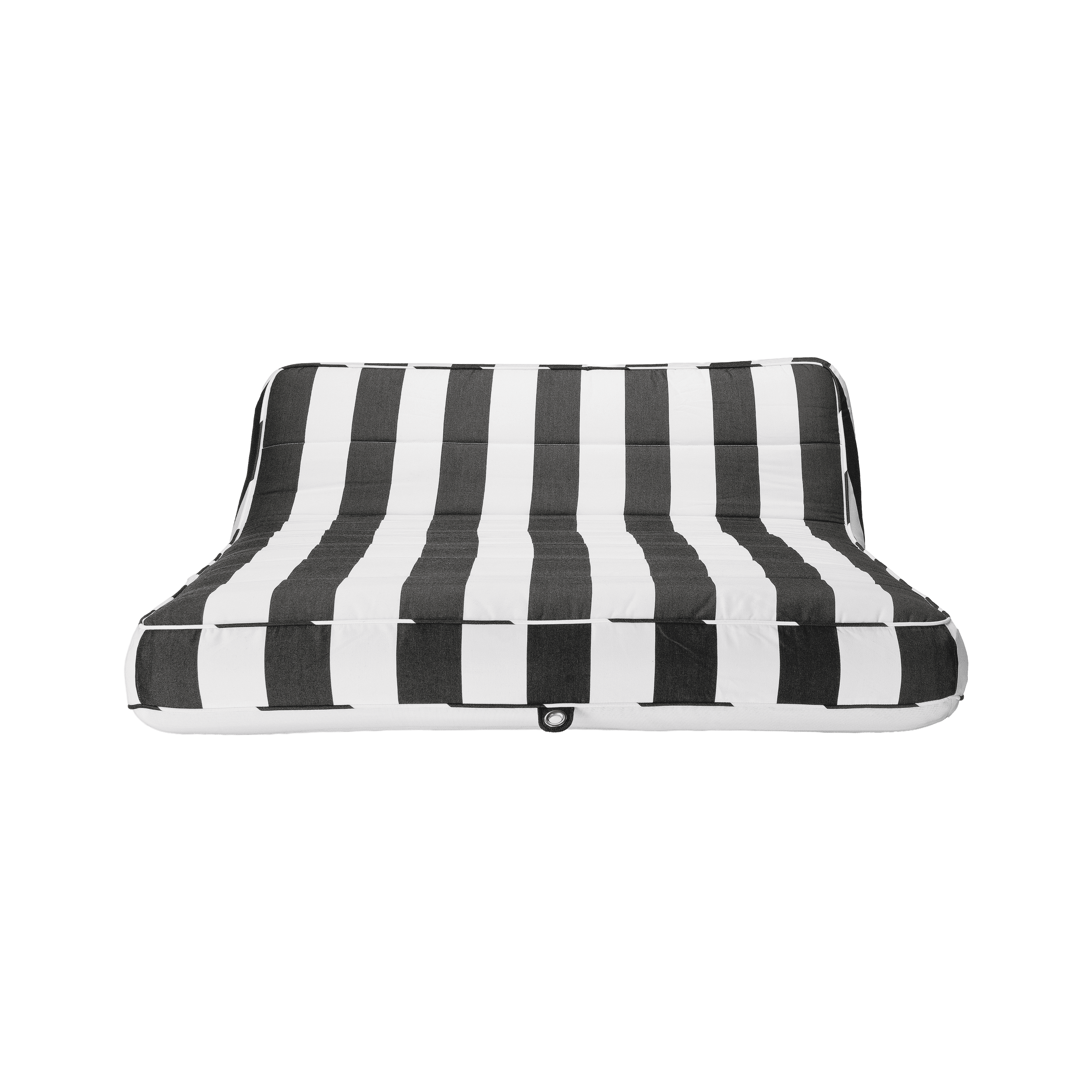 Luxury double pool float in black-and-white stripe canvas with progressive shading and matte white base