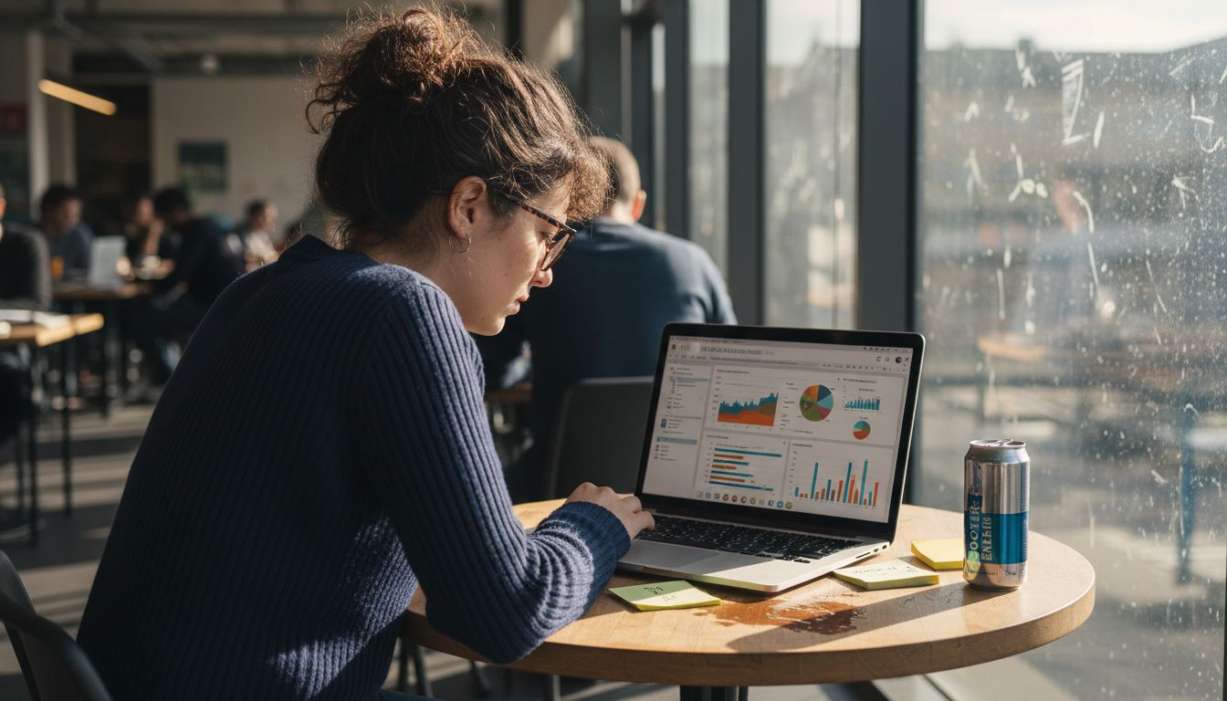 Une femme examine les performances de recherche grâce à des outils d’analyse boostés par l’intelligence artificielle.