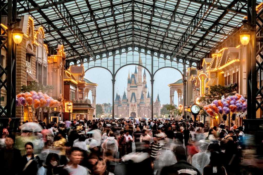 world bazar with castle in the background, tokyo disneyland