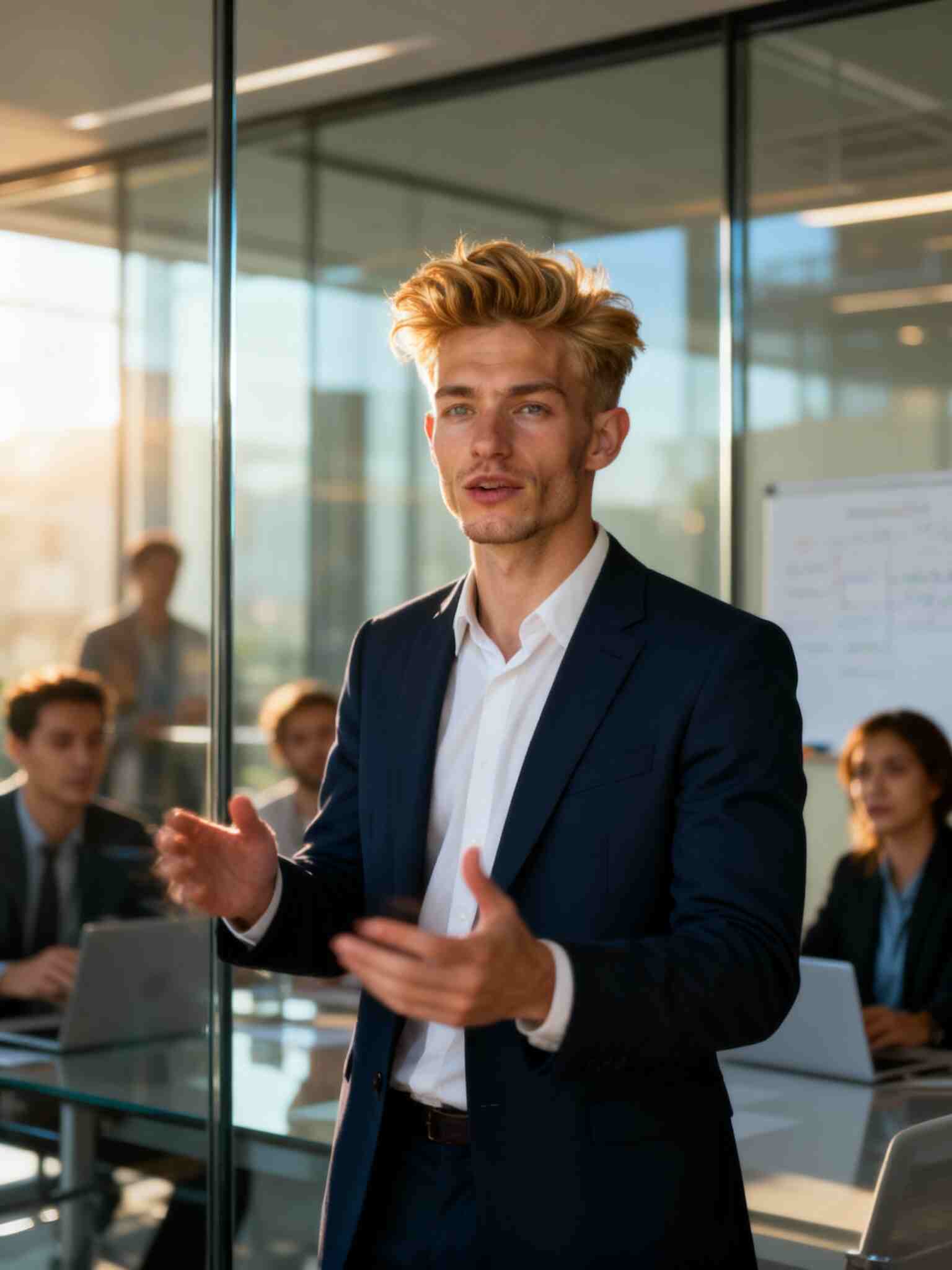 Businessman presenting, Kling AI Video generation.