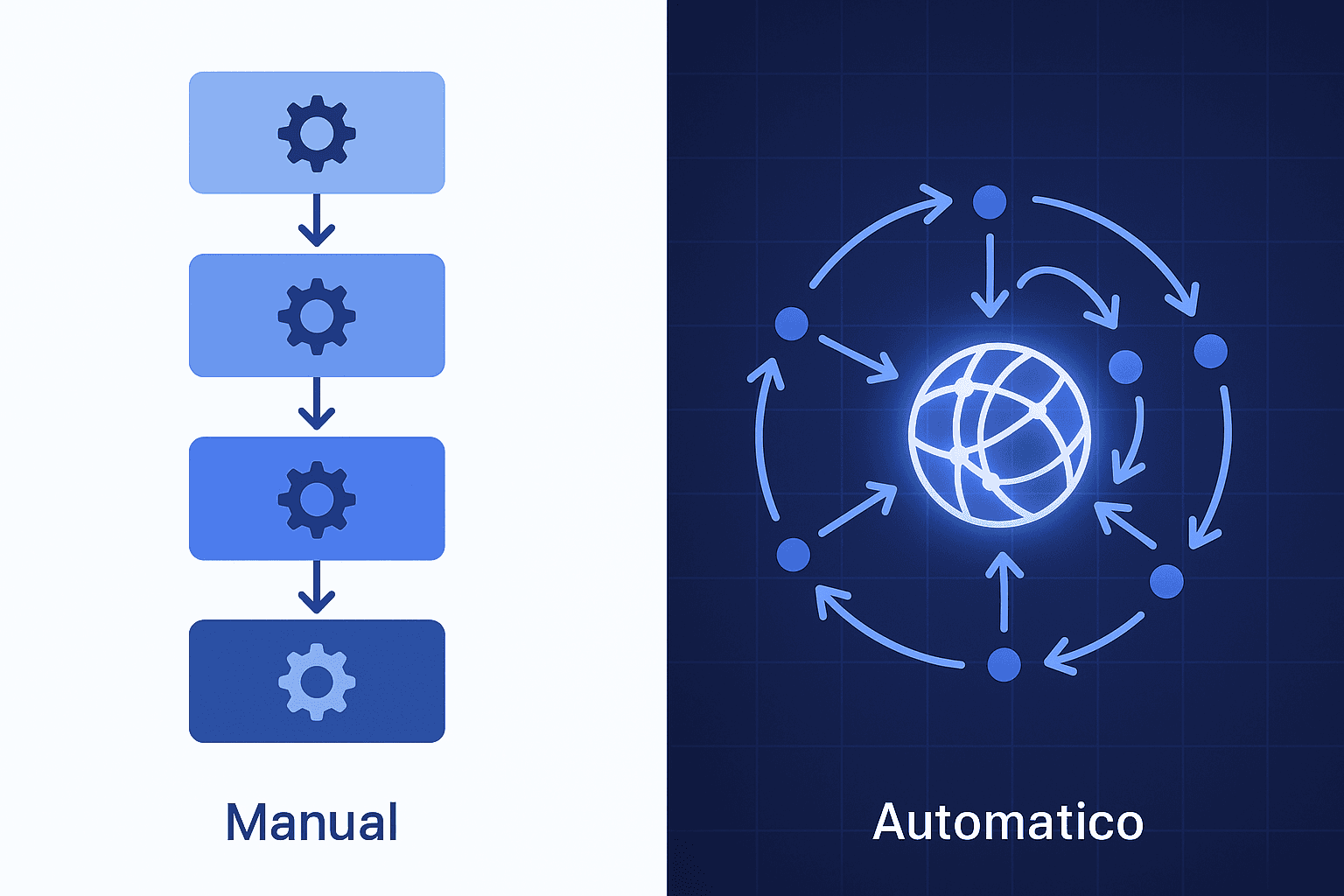Side-by-side illustration contrasting linear CMS workflow with dynamic agentic AI workflow.