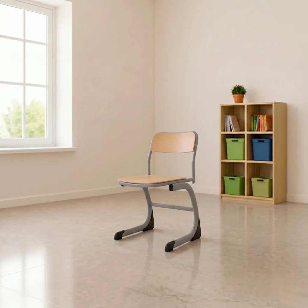Classic school chair with wooden seat and metal frame made in Turkey