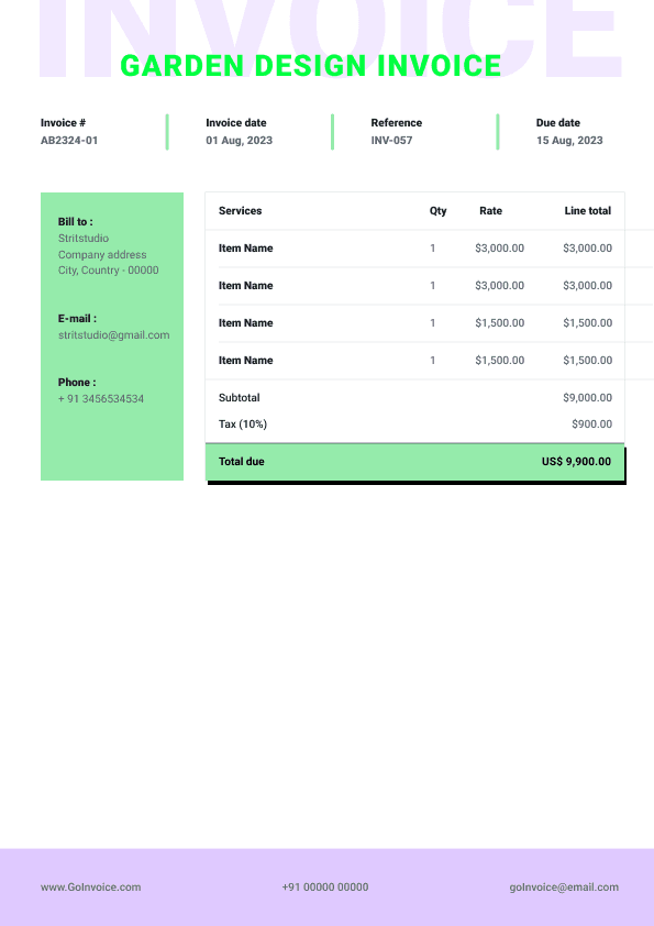 Garden Design Invoice