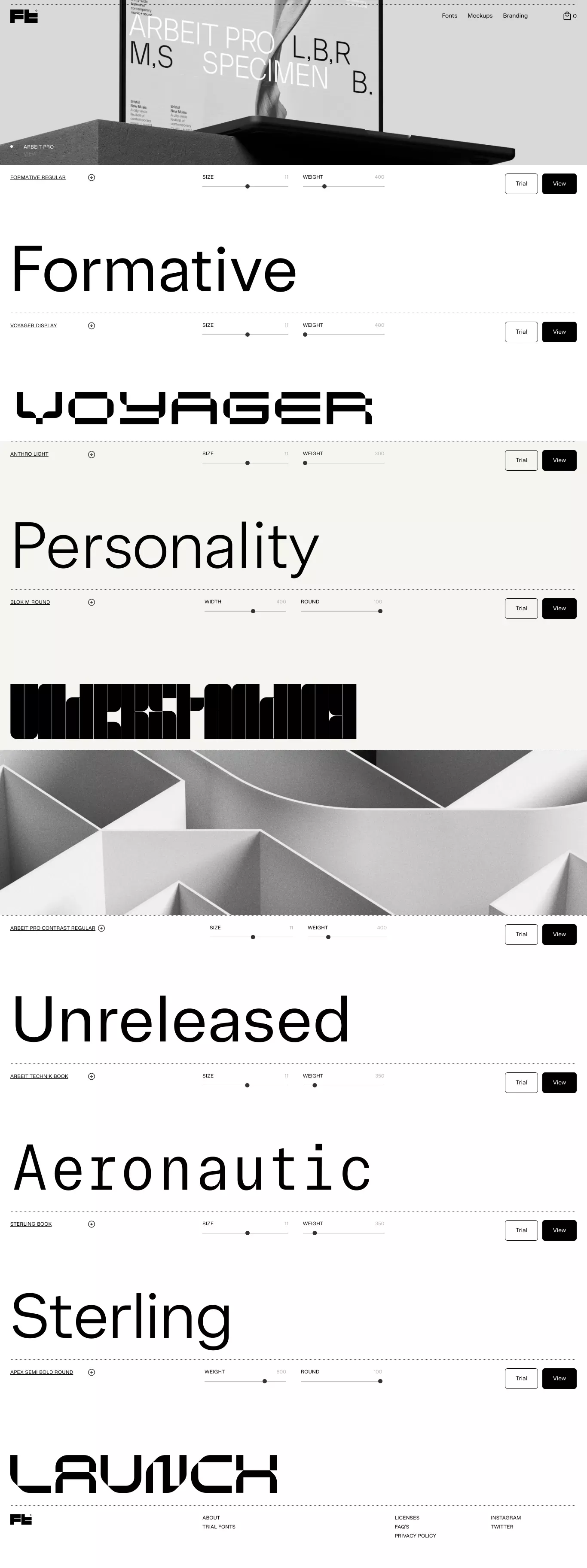 Studio Few - Fonts other page screenshot showcasing Design and Ecommerce design