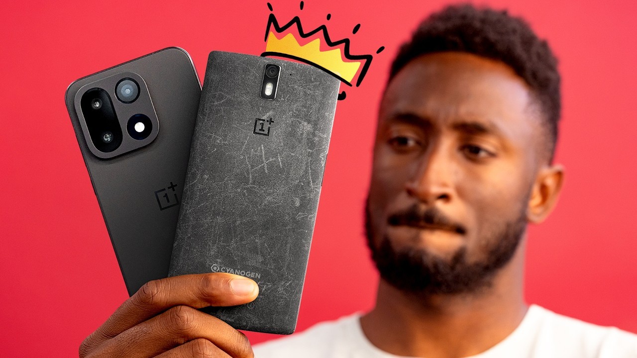 MKBHD-style brand downfall thumbnail with old and new phones on a red warning background