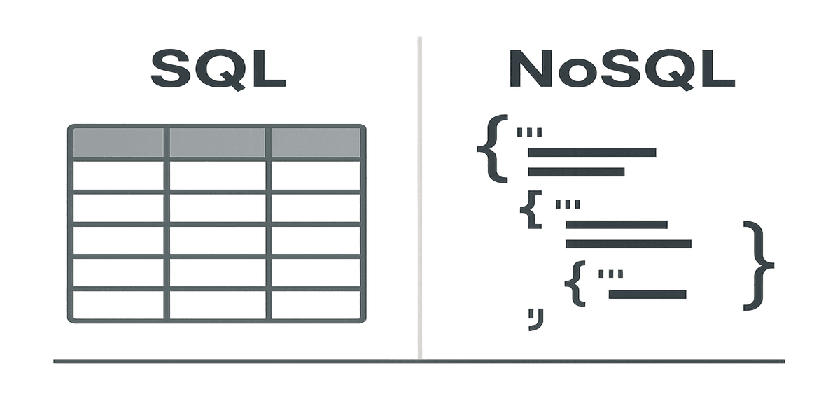 A comparative illustration showing a structured SQL database schema versus a flexible NoSQL document store, representing a common database design trade-off in system architecture.