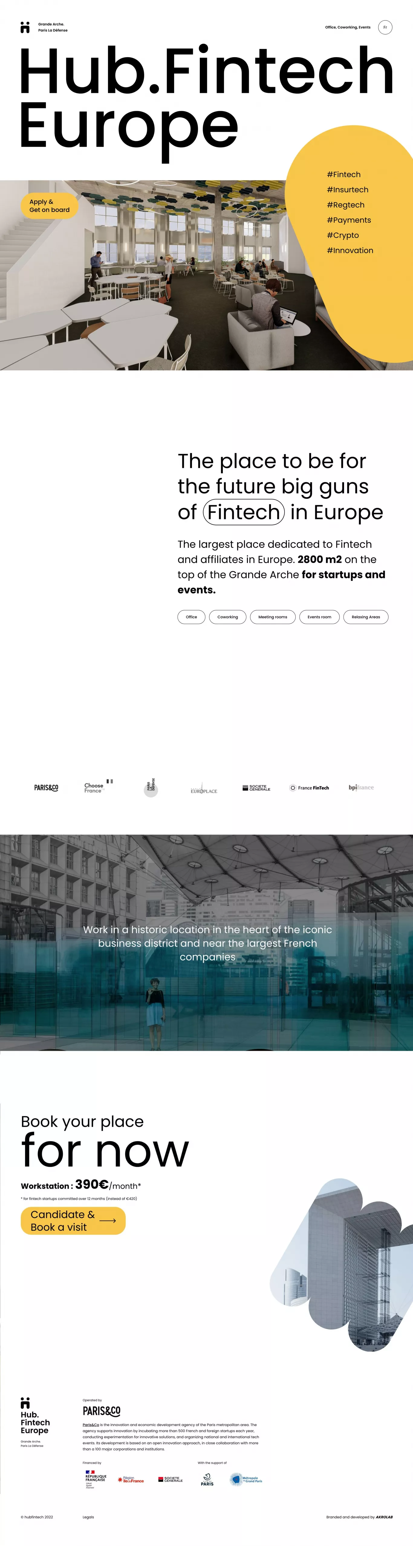 Hub Fintech Europe landing page screenshot showcasing Tech and Finance design
