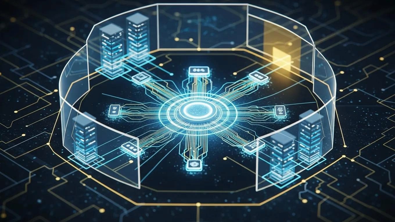 Illustration of digital architecture emphasizing local data processing and privacy