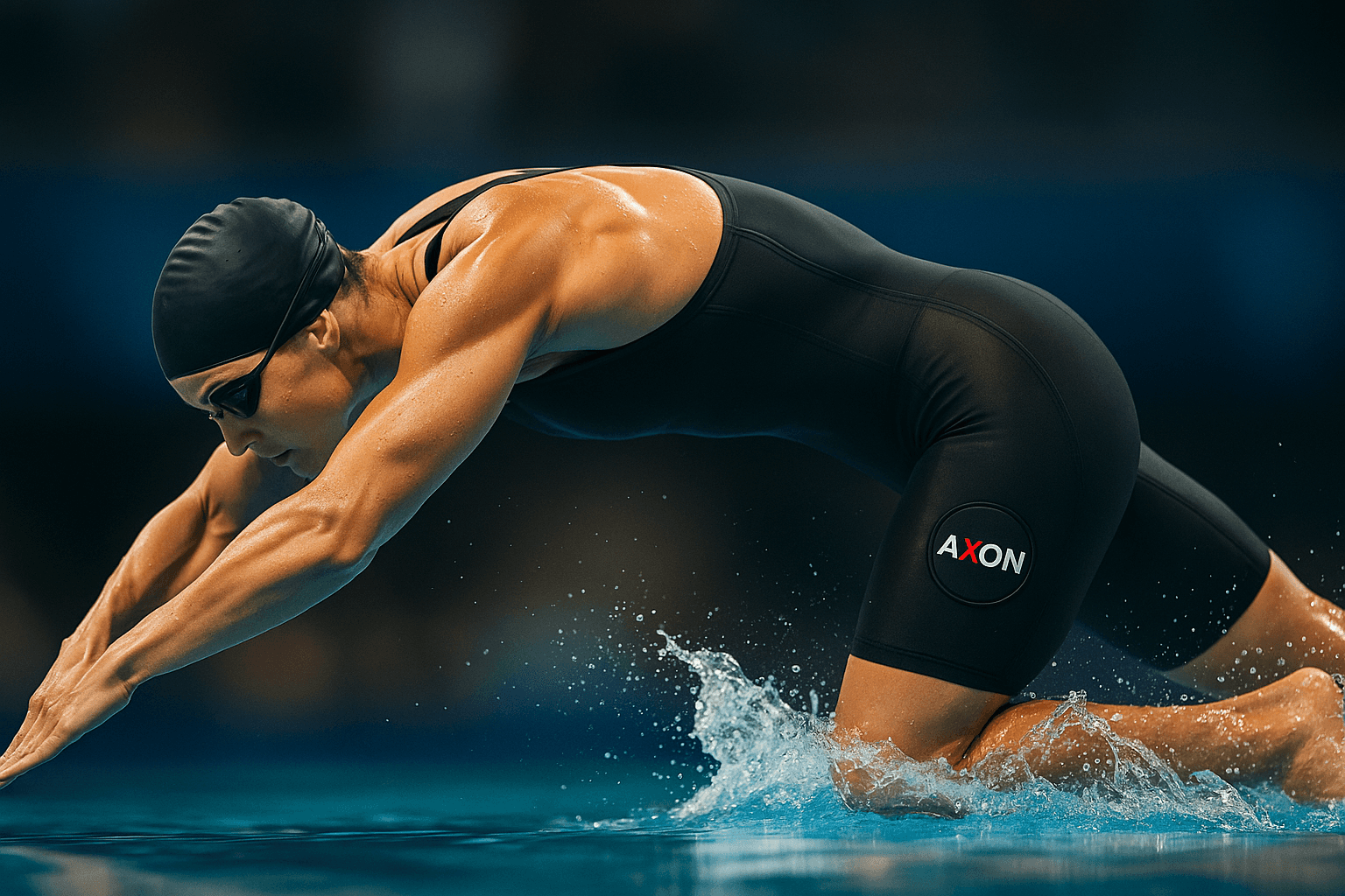 Swimmer wearing the wearable product axon
