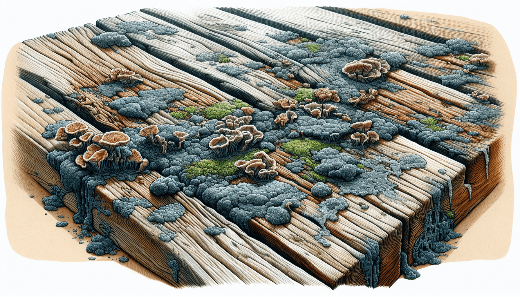 Illustration of deck boards and wood rot