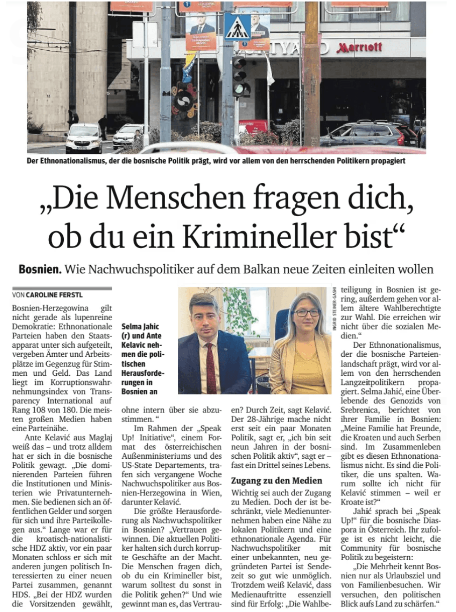 Ausschnitt eines Zeitungsartikels in dem Speak Up! erklärt wird