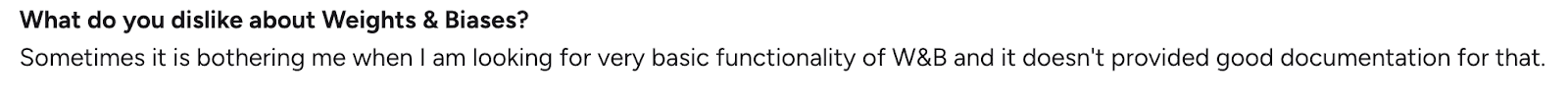 User feedback noting missing documentation for basic functionality in Weights & Biases