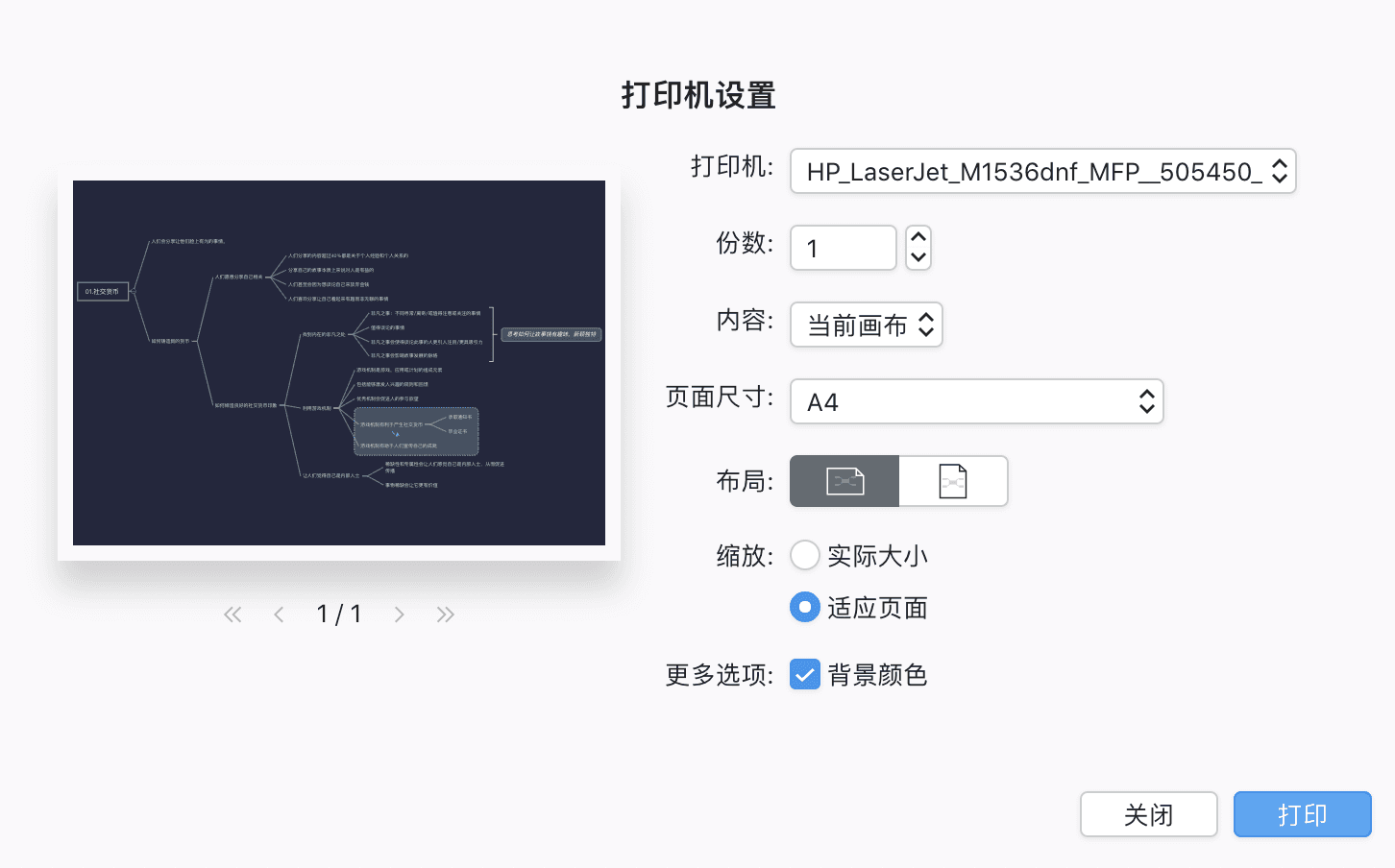 打印设置界面展示