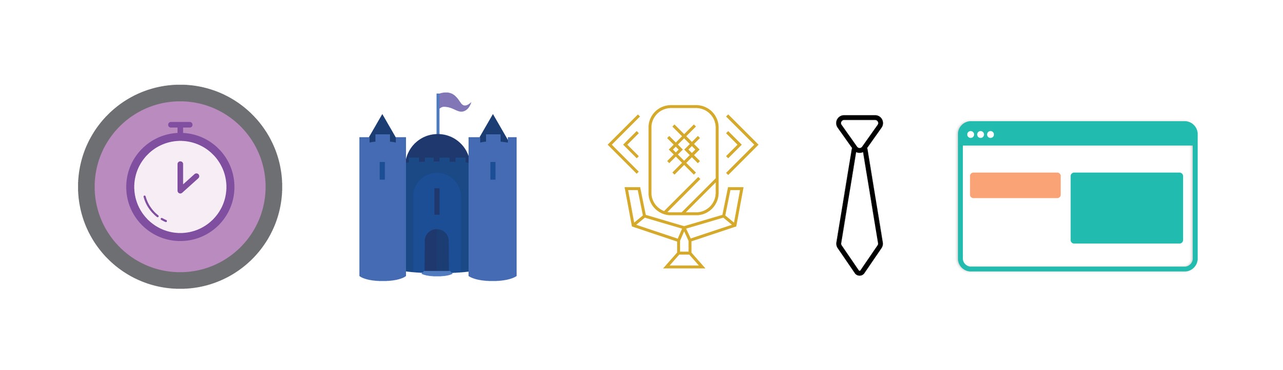  These 5 icons utilize a variety of complexity, both in line use and color use. This can be one of the hardest choices to align to a brand, but just read the brand descriptors and see which fits best. 