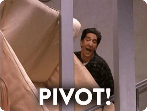 Meme featuring Ross Geller from Friends saying 'Pivot.'