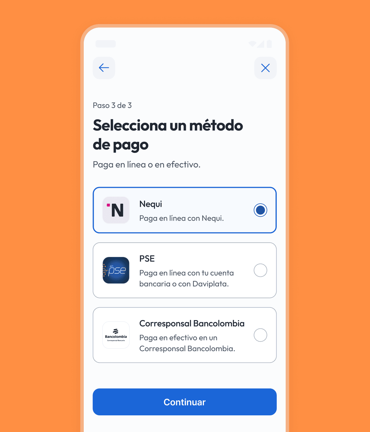Celular mostrando pagos de crédito Addi con PSE, Nequi y Bancolombia