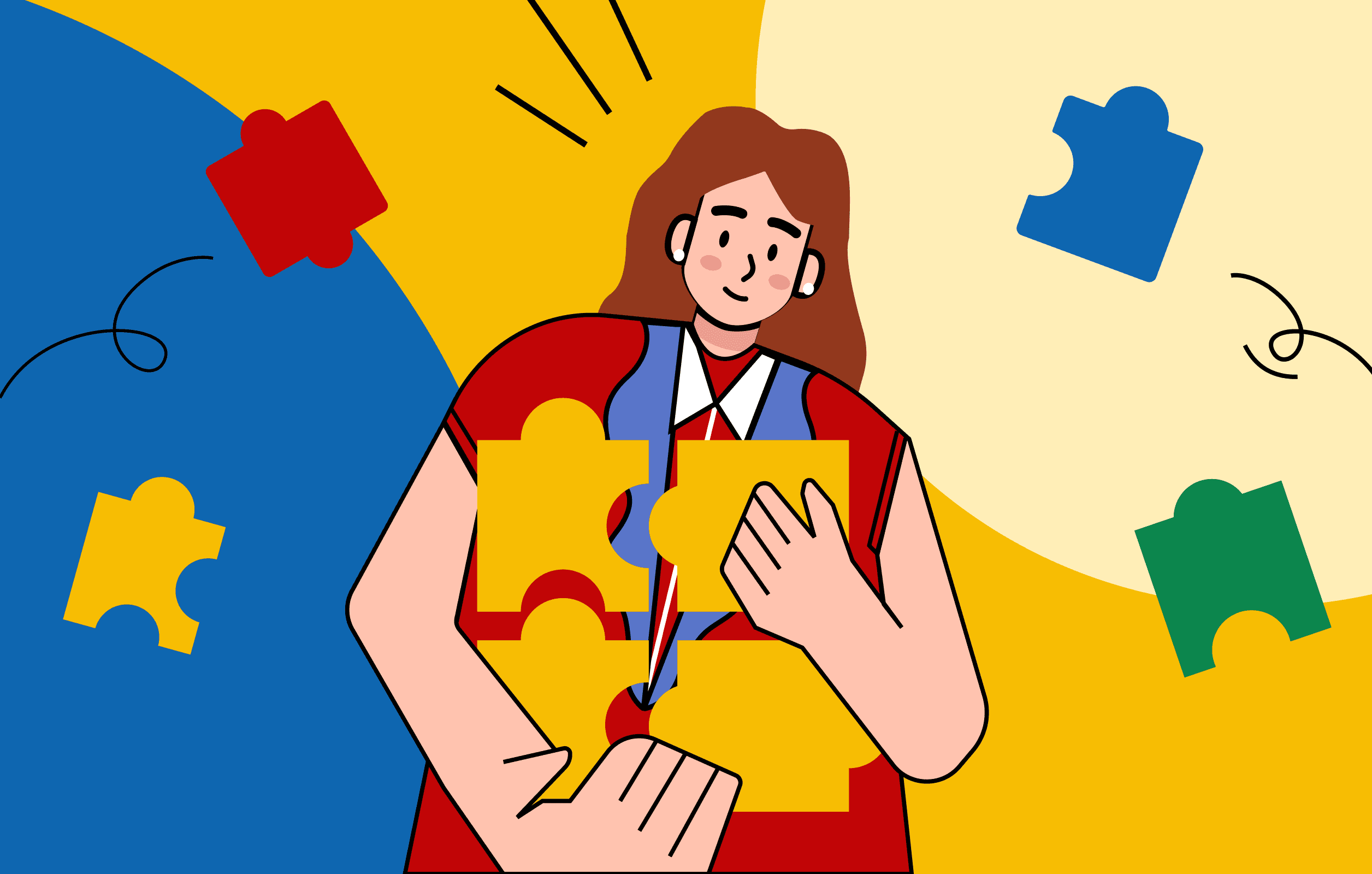 Illustration representing a B2B custom marketing solution, focused on tailored strategies and modular execution.