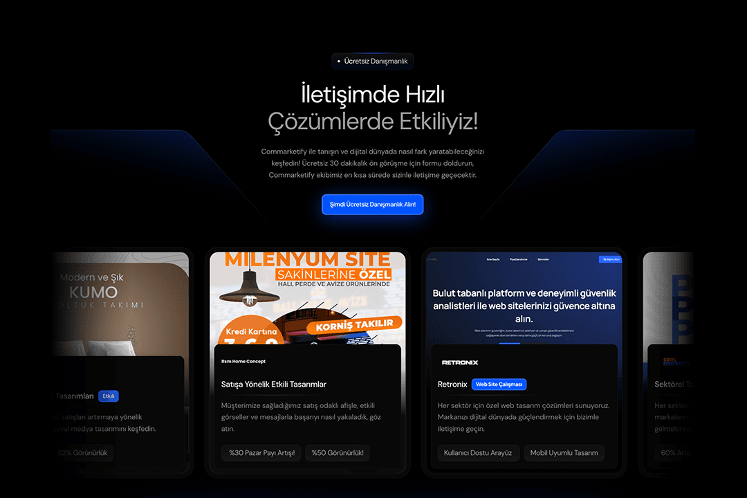 Commarketify dijital pazarlama çözümleri Framer site geliştirme