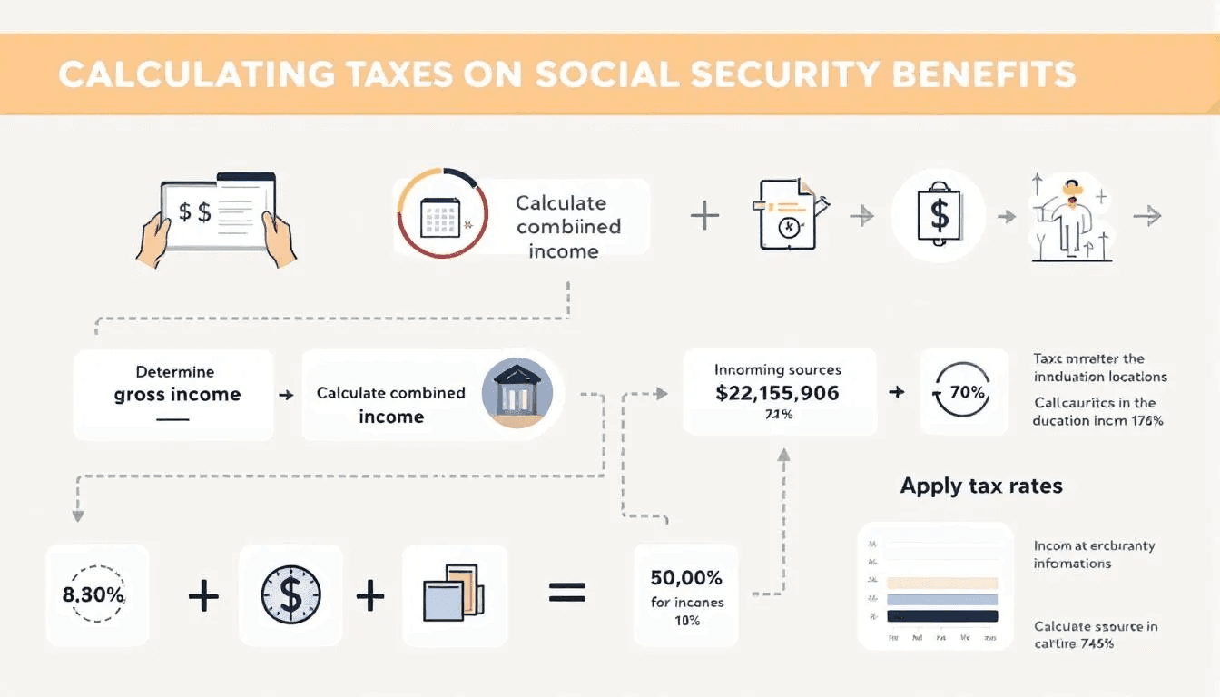 Illustration showing how to calculate taxes on social security benefits.