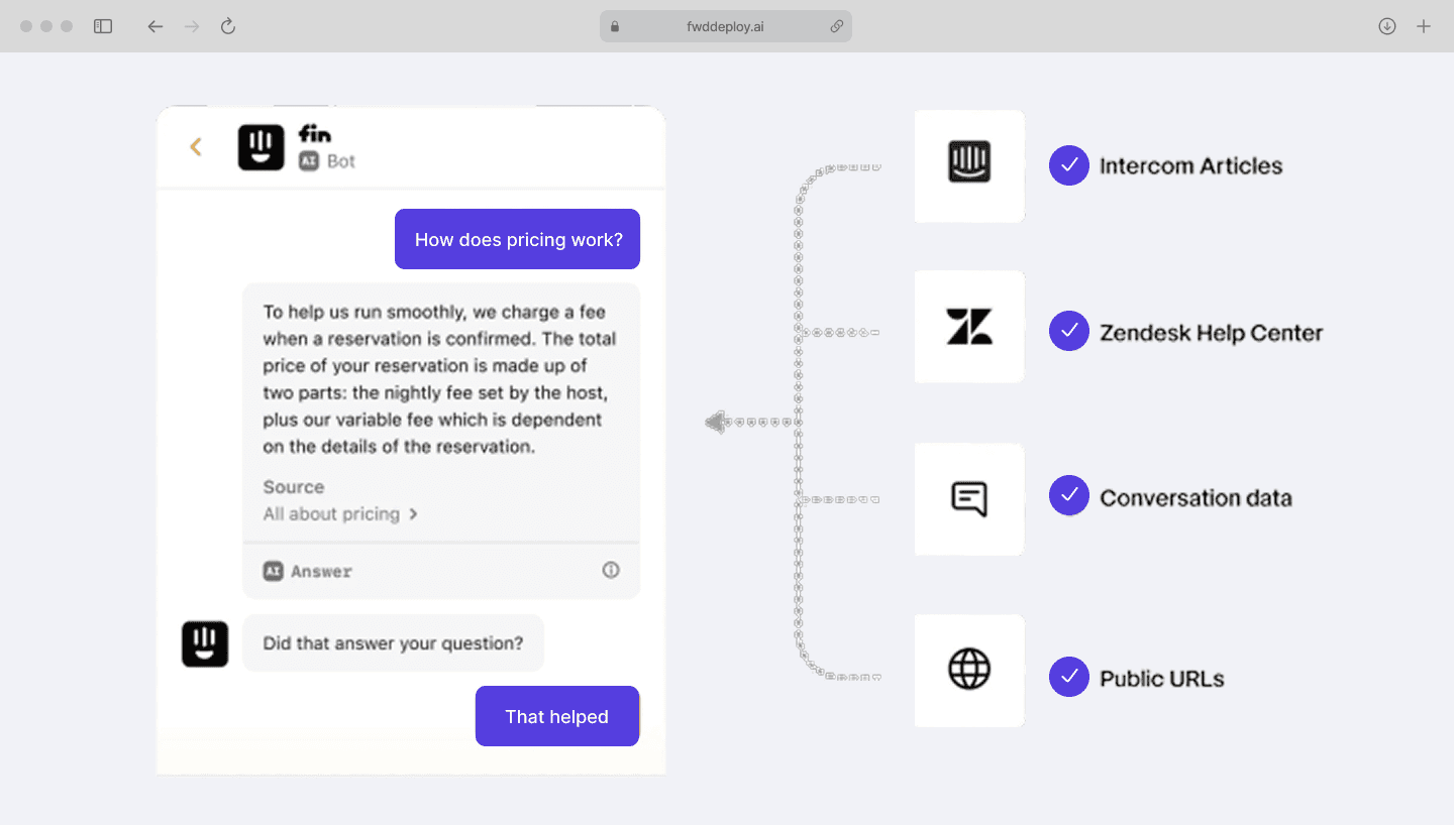 A mockup of a website chat window showing an AI chatbot successfully helping a customer change their delivery address for an order.