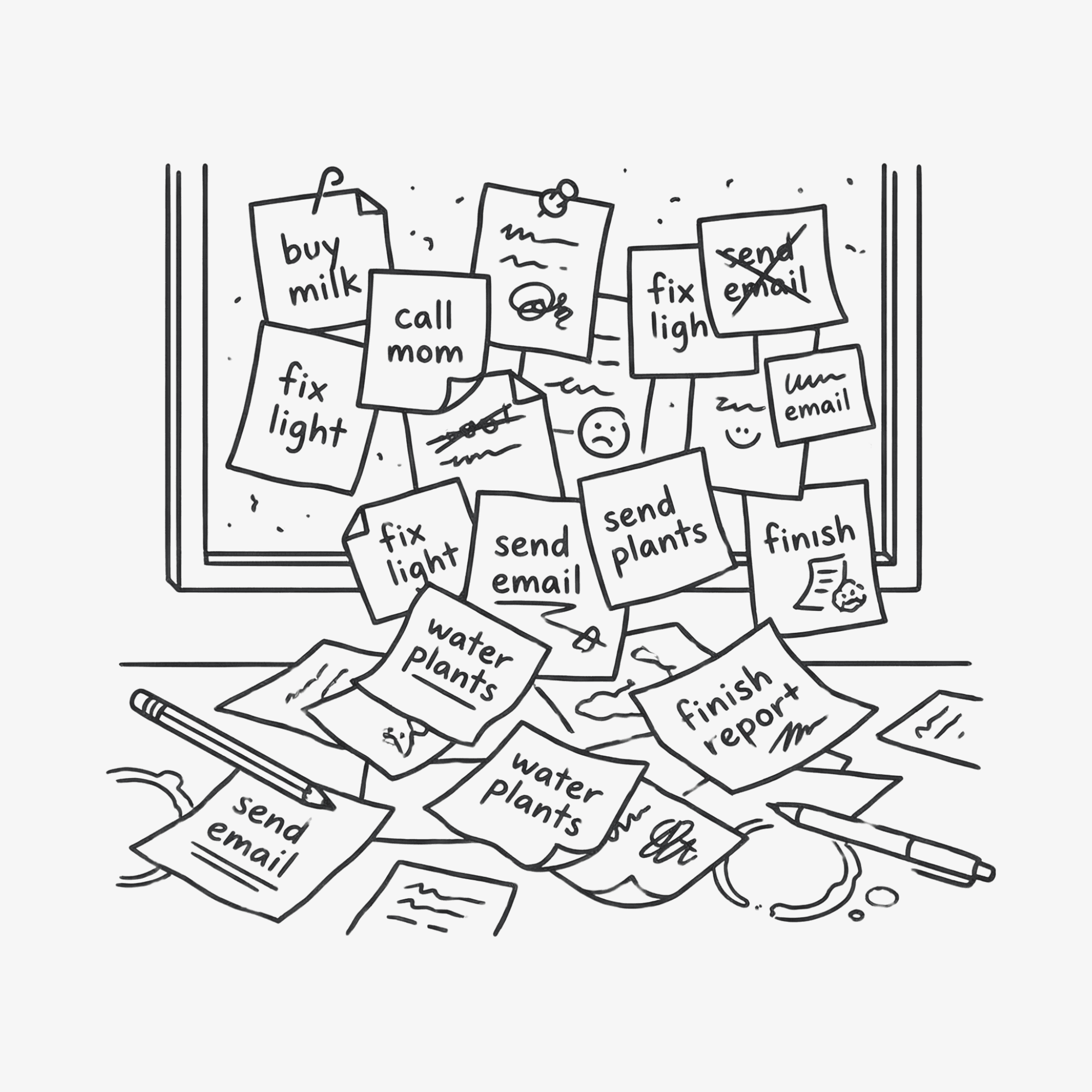 Illustration showing confusing decision labels like 'Marketing', 'Growth', and 'Product', representing lack of priorities.