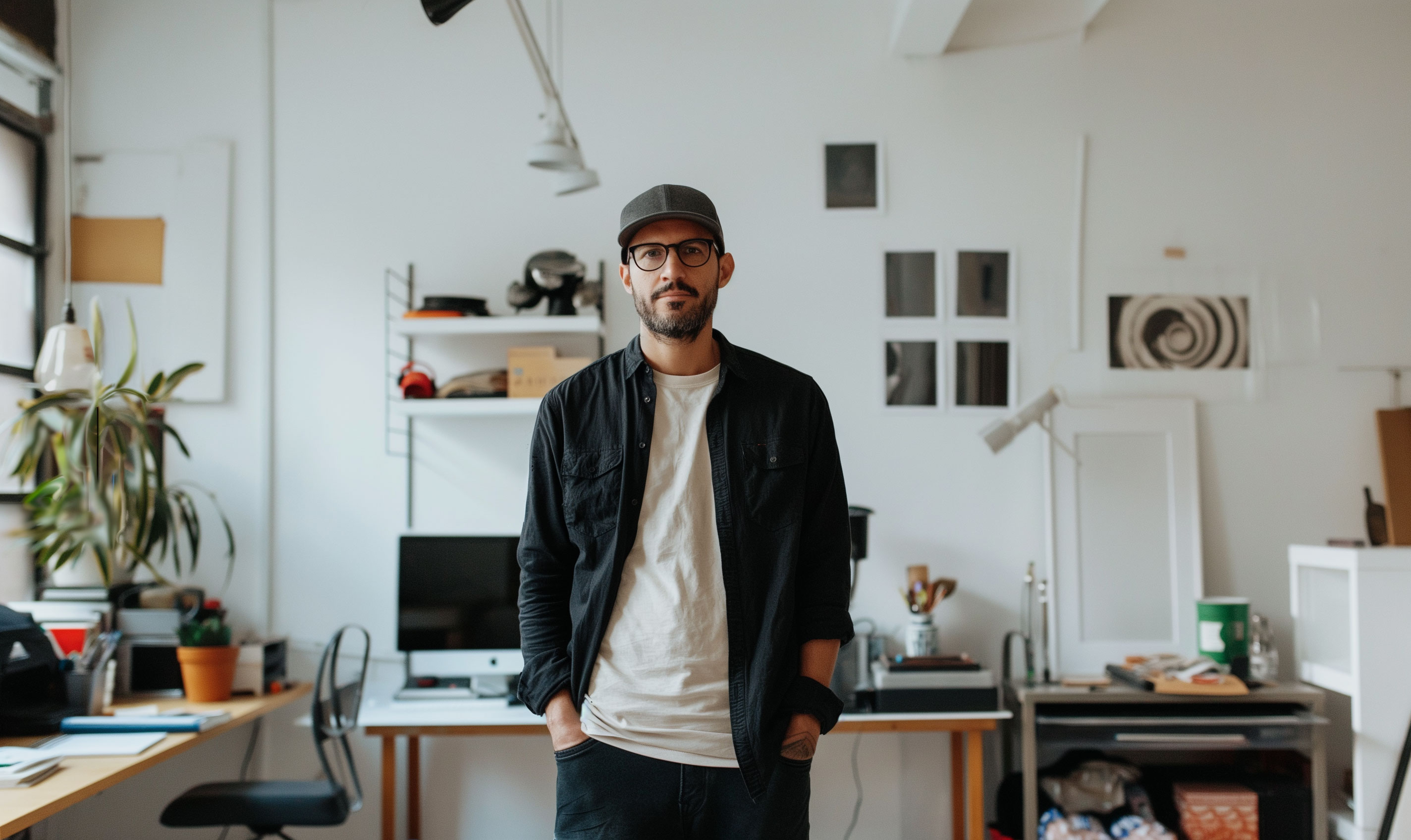 man in a cap with glasses in his studio