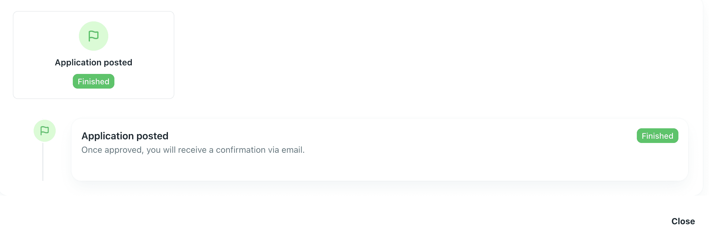 User interface progress bar showing completed and upcoming application steps.