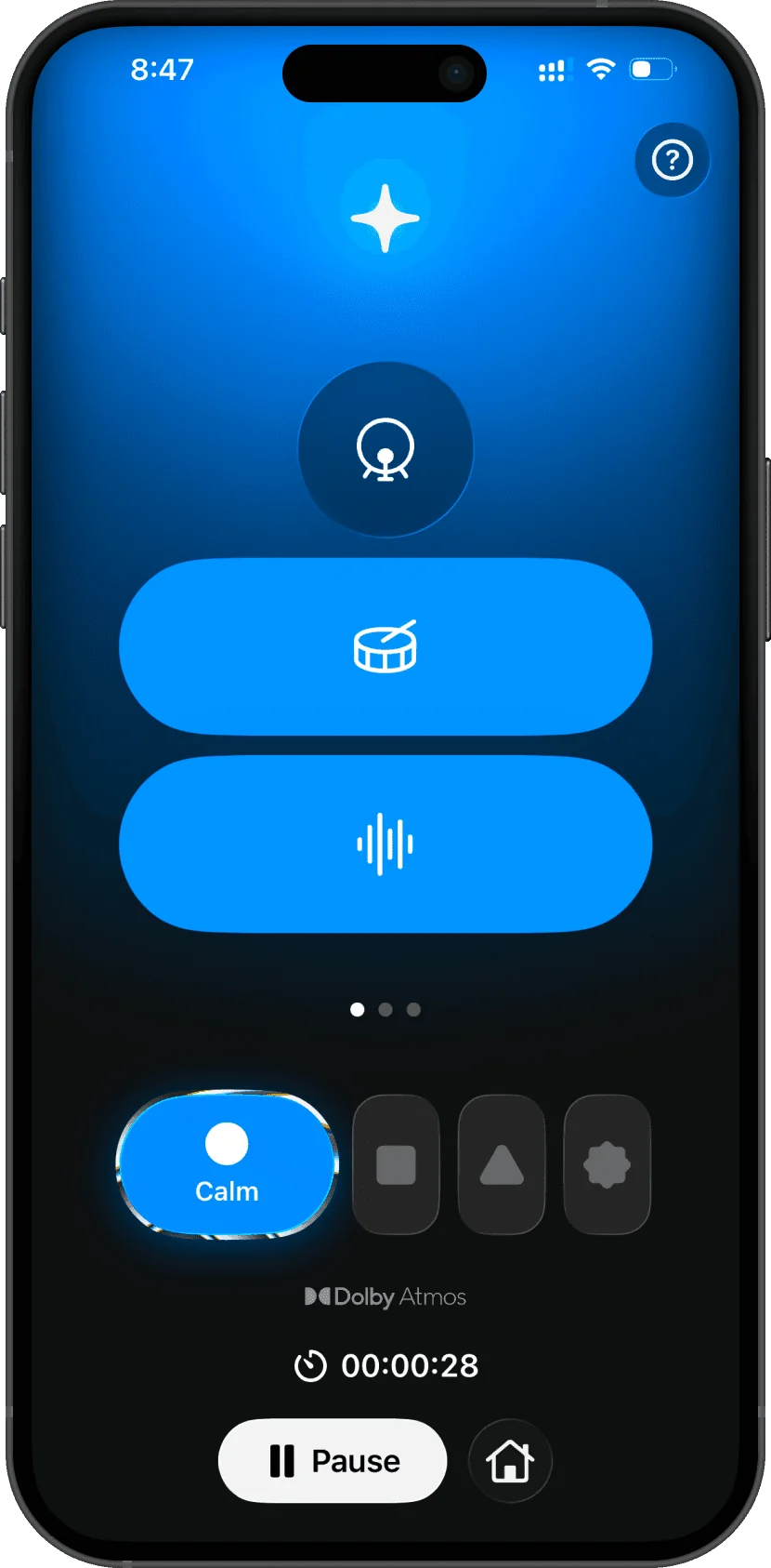 TiniAid customizable soundscape controls on an iPhone