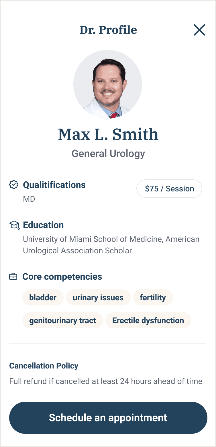 Bastion doctor profile screen for mobile app