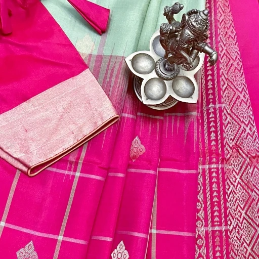 Pistachio Green Silk Saree With Floral Zari Motifs