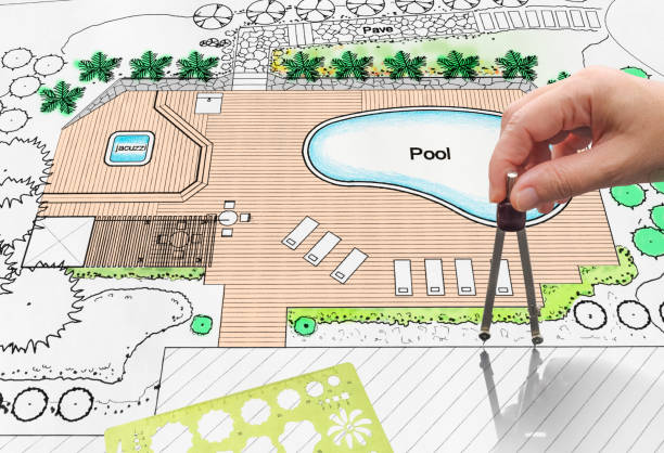 A plan of a building with a swimming pool