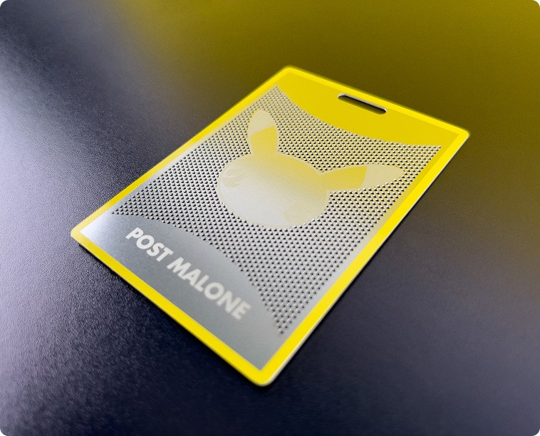 A closeup of the Pikachu pass for Post Malone